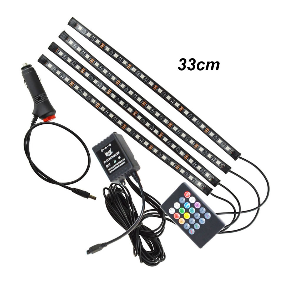 Ατμοσφαιρικά φώτα LED αυτοκινήτου με RGB φωτισμό και τηλεχειριστήριο (4X18Led - 33Cm) - JN-1471-9
