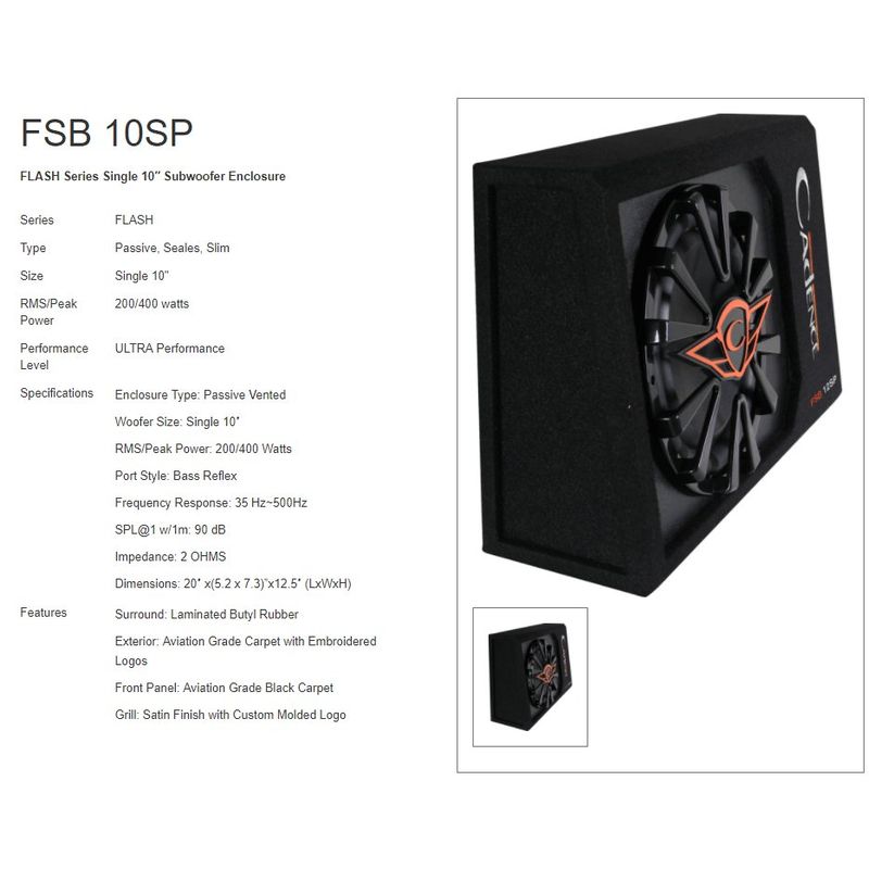 Cadence FSB10SP 10" Slim Subwoofer Box