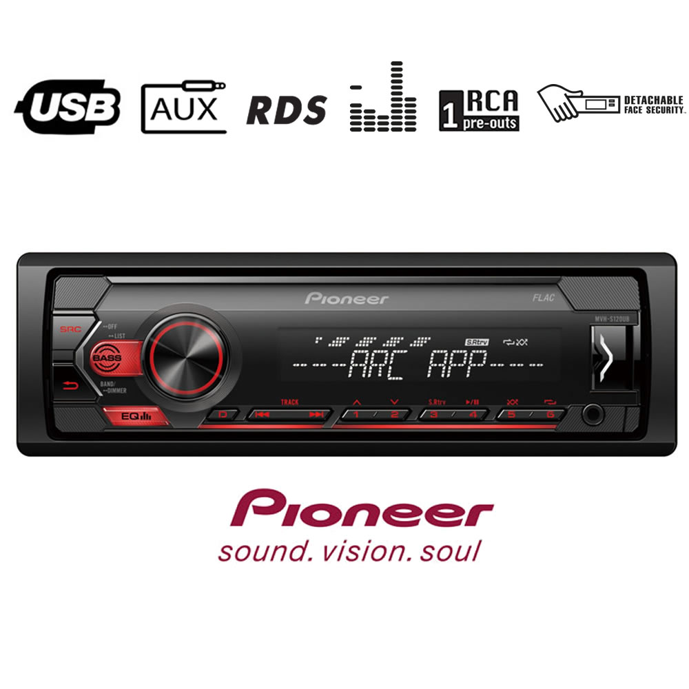 Pioneer MVH-S120UB – Ράδιο USB, AUX με κόκκινο φωτισμό, συμβατό με συσκευές Android