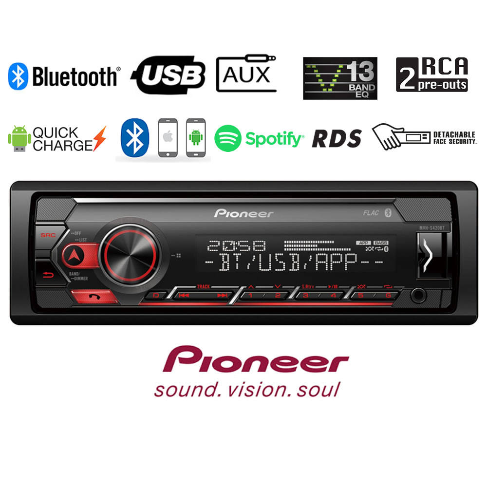 Pioneer MVH-S420BT - Ράδιο με Bluetooth®, USB, AUX, κόκκινο φωτισμό, συμβατό με συσκευές Apple και Android