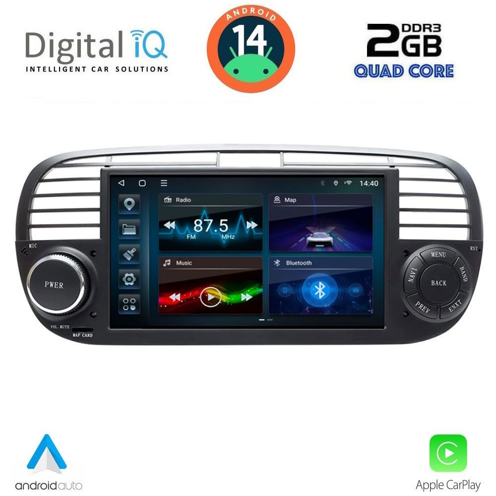 DIGITAL IQ BLD 265BL_CPA (7" DECK) MULTIMEDIA SYSTEM for FIAT 500 mod. 2007-2015 (BLACK) - DIQ_BLD_265