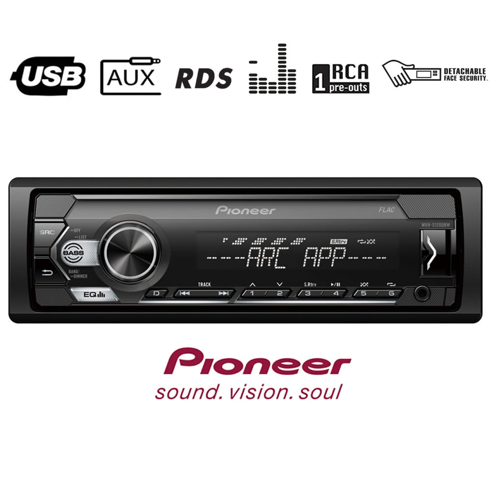 Pioneer MVH-S120UBW – Ράδιο USB, AUX με άσπρο φωτισμό, συμβατό με συσκευές Android