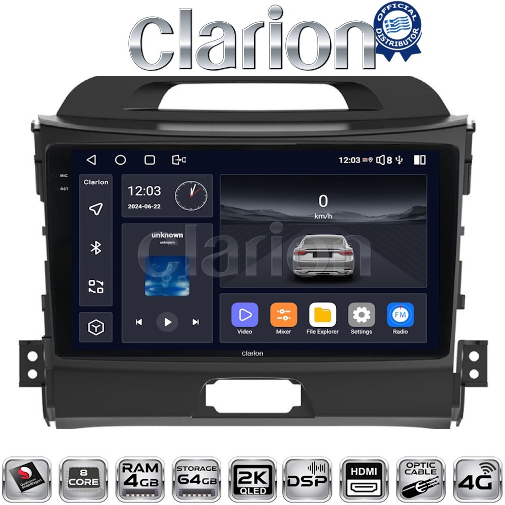 CLARION GL74074 Οθόνη OEM Multimedia Αυτοκινήτου για KIA SPORTAGE 2010>2015 με CarPlay, AndroidAuto, BT, GPS