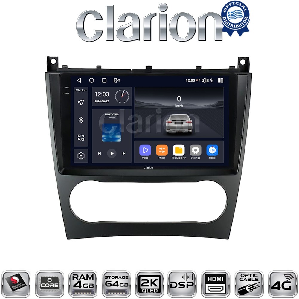 CLARION GL74093 Οθόνη OEM Multimedia Αυτοκινήτου για MERCEDES C class (W203) – CLC  2004>2008 με CarPlay, AndroidAuto, BT, GPS