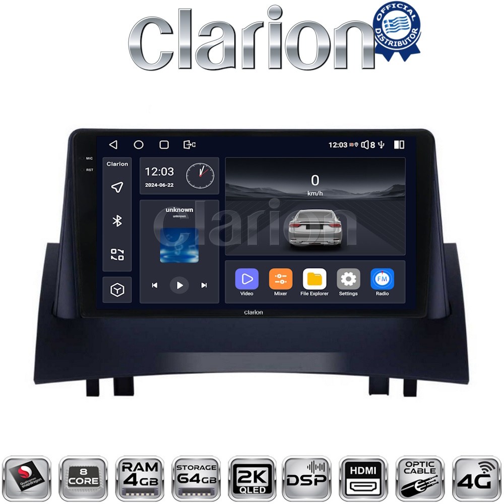 CLARION GL74138 Οθόνη OEM Multimedia Αυτοκινήτου για Renault Megane2 2002 > 2008 με CarPlay, AndroidAuto, BT, GPS