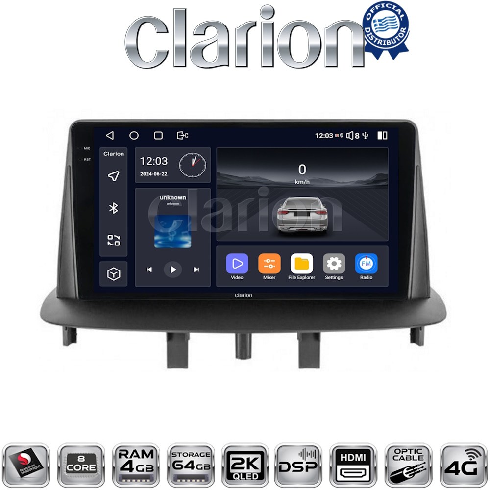 CLARION GL74145 Οθόνη OEM Multimedia Αυτοκινήτου για RENAULT MEGANE3 με CarPlay, AndroidAuto, BT, GPS