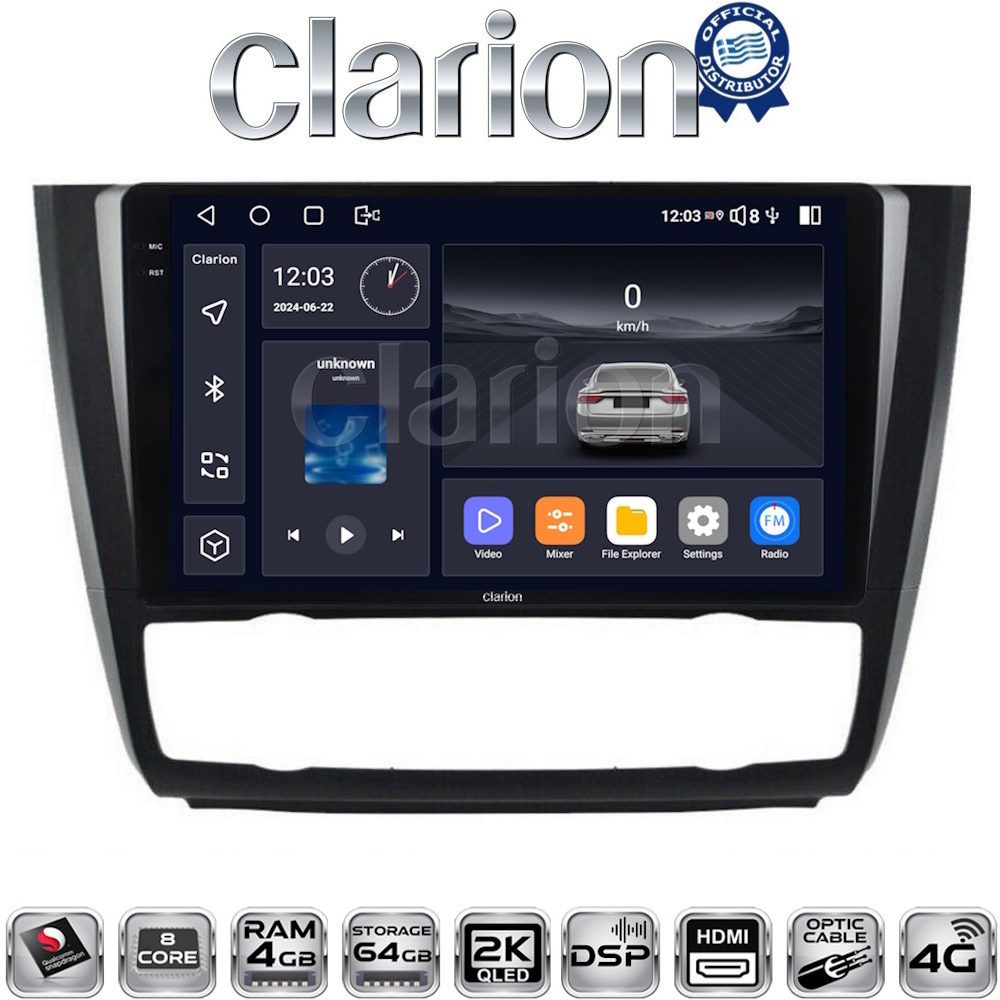 CLARION GL74170B Οθόνη OEM Multimedia Αυτοκινήτου για BMW σειρά 1 (E81 – E82 – E87 -E88) με CarPlay, AndroidAuto, BT, GPS