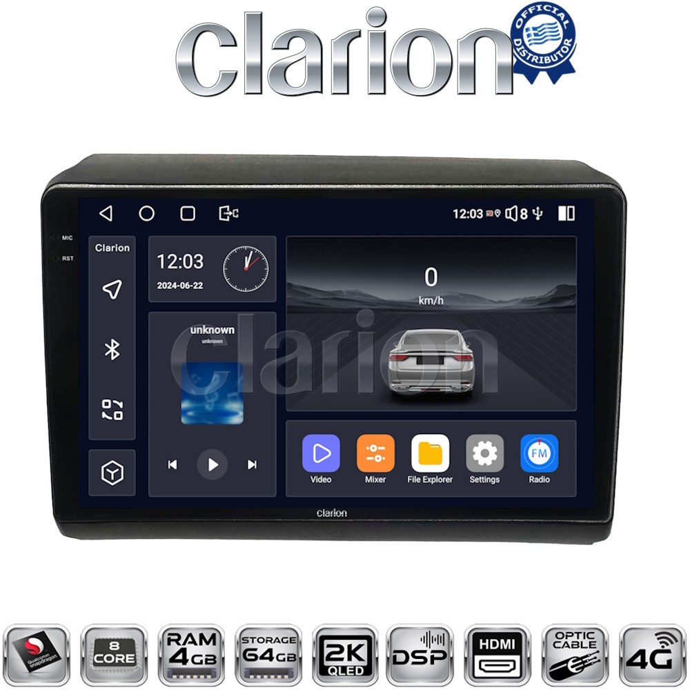 CLARION GL74194 Οθόνη OEM Multimedia Αυτοκινήτου για Fiat Ducato - Citroen Jumper - Peugeot Partner 2012> με CarPlay, AndroidAuto, BT, GPS