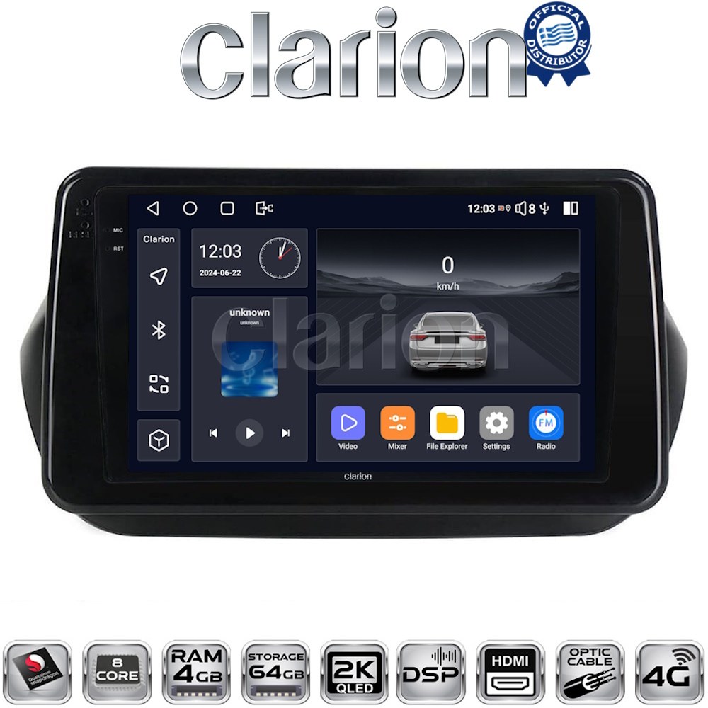 CLARION GL74195 Οθόνη OEM Multimedia Αυτοκινήτου για Fiorino, Citroen, Nemo, Bipper με CarPlay, AndroidAuto, BT, GPS