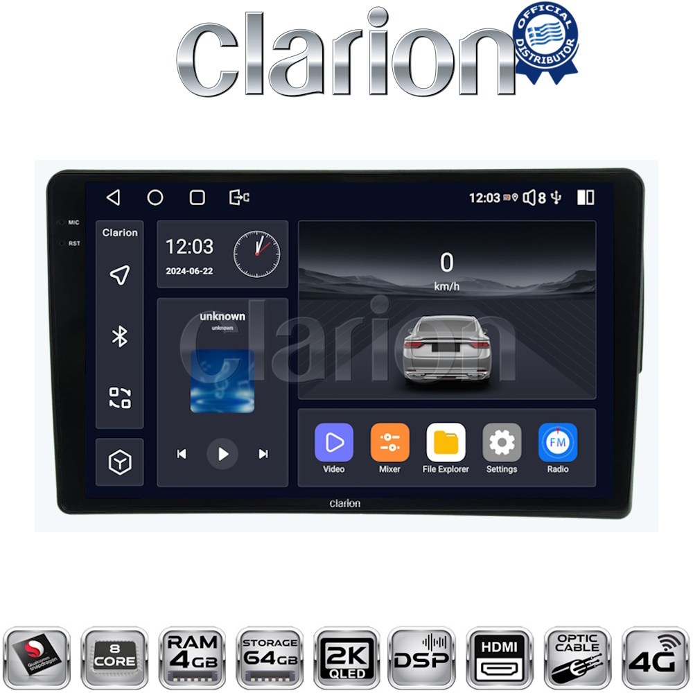 CLARION GL74198 Οθόνη OEM Multimedia Αυτοκινήτου για Fiat 500 2017 > με CarPlay, AndroidAuto, BT, GPS