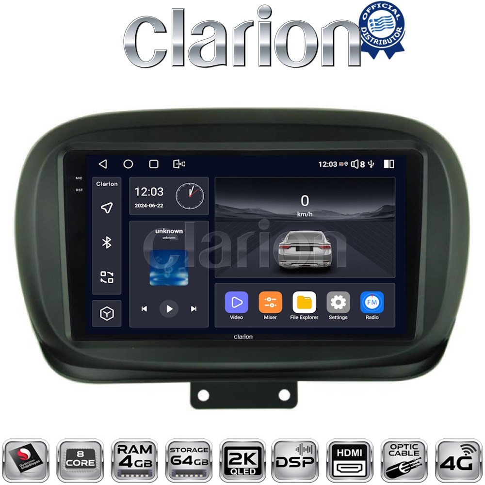 CLARION GL74199 Οθόνη OEM Multimedia Αυτοκινήτου για FIAT 500X 2014> με CarPlay, AndroidAuto, BT, GPS