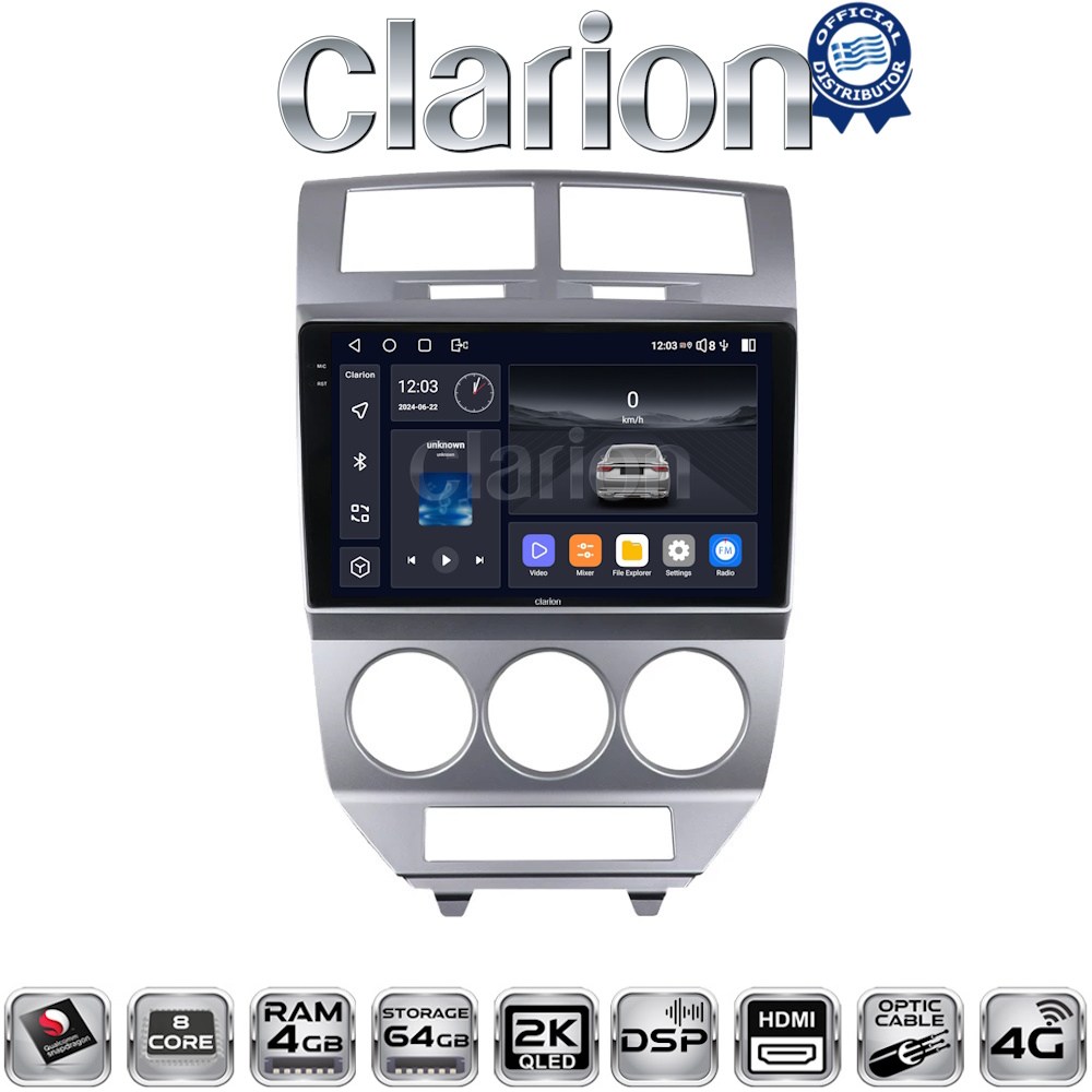 CLARION GL74203 Οθόνη OEM Multimedia Αυτοκινήτου για Dodge Caliber με CarPlay, AndroidAuto, BT, GPS