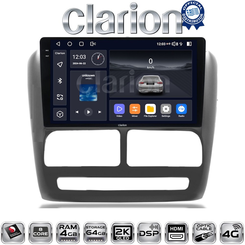CLARION GL74211 Οθόνη OEM Multimedia Αυτοκινήτου για Fiat Doblo '10-'15 & Opel Combo'10-'15 με CarPlay, AndroidAuto, BT, GPS