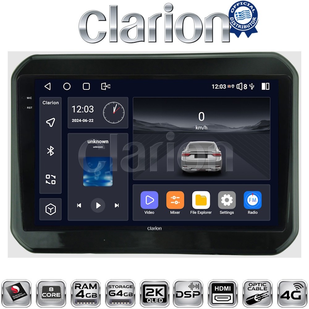 CLARION GL74232 Οθόνη OEM Multimedia Αυτοκινήτου για SUZUKI IGNIS 2016> με CarPlay, AndroidAuto, BT, GPS