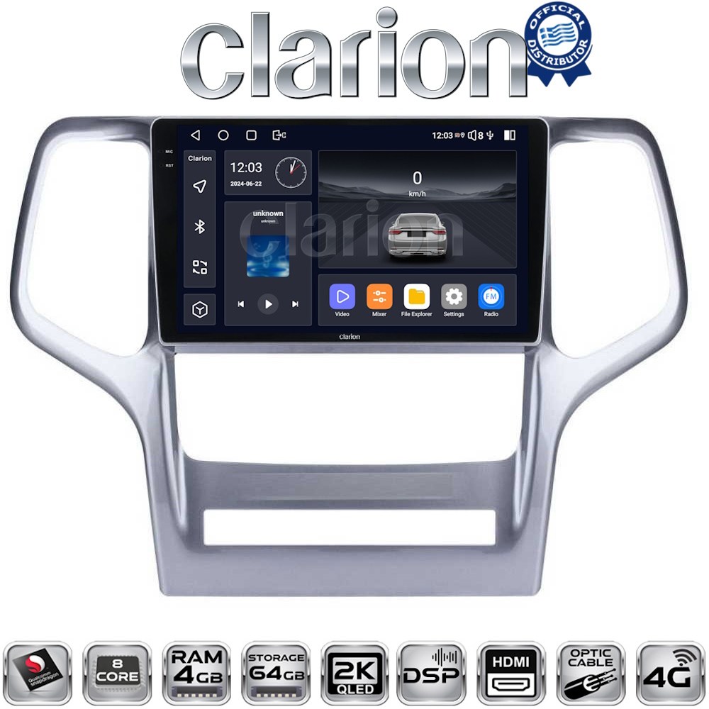 CLARION GL74234 Οθόνη OEM Multimedia Αυτοκινήτου για Jeep Gran Cherokee 2011 > 2013 με CarPlay, AndroidAuto, BT, GPS