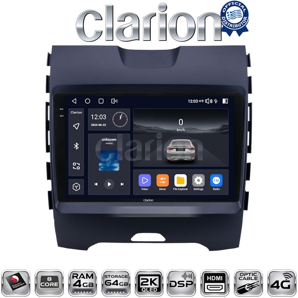 CLARION GL74248 Οθόνη OEM Multimedia Αυτοκινήτου για Ford Edge 2016 > με CarPlay, AndroidAuto, BT, GPS