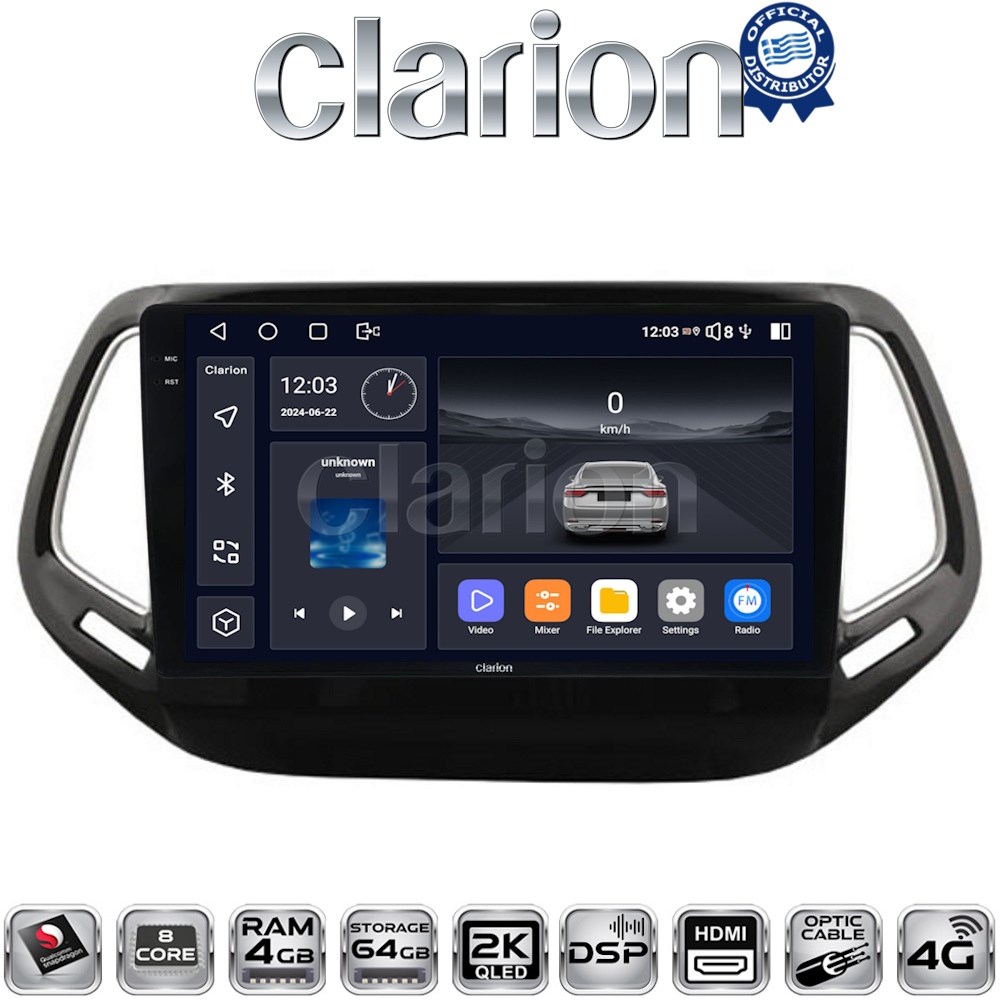 CLARION GL74253 - Οθόνη Jeep Compass 2017 - 2021 με Car Play, Android Auto, BT, GPS