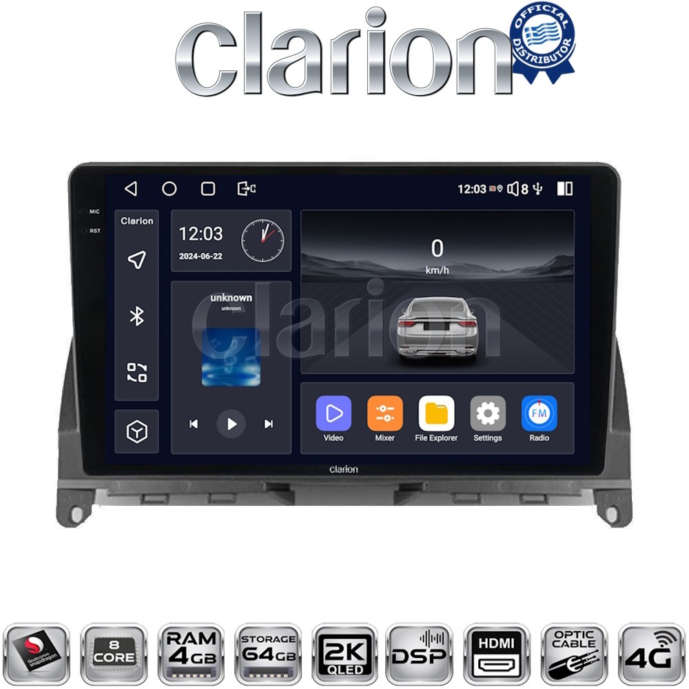 CLARION GL74265 Οθόνη OEM Multimedia Αυτοκινήτου για MERCEDES C CLASS (W204) 2007>2011 με CarPlay, AndroidAuto, BT, GPS