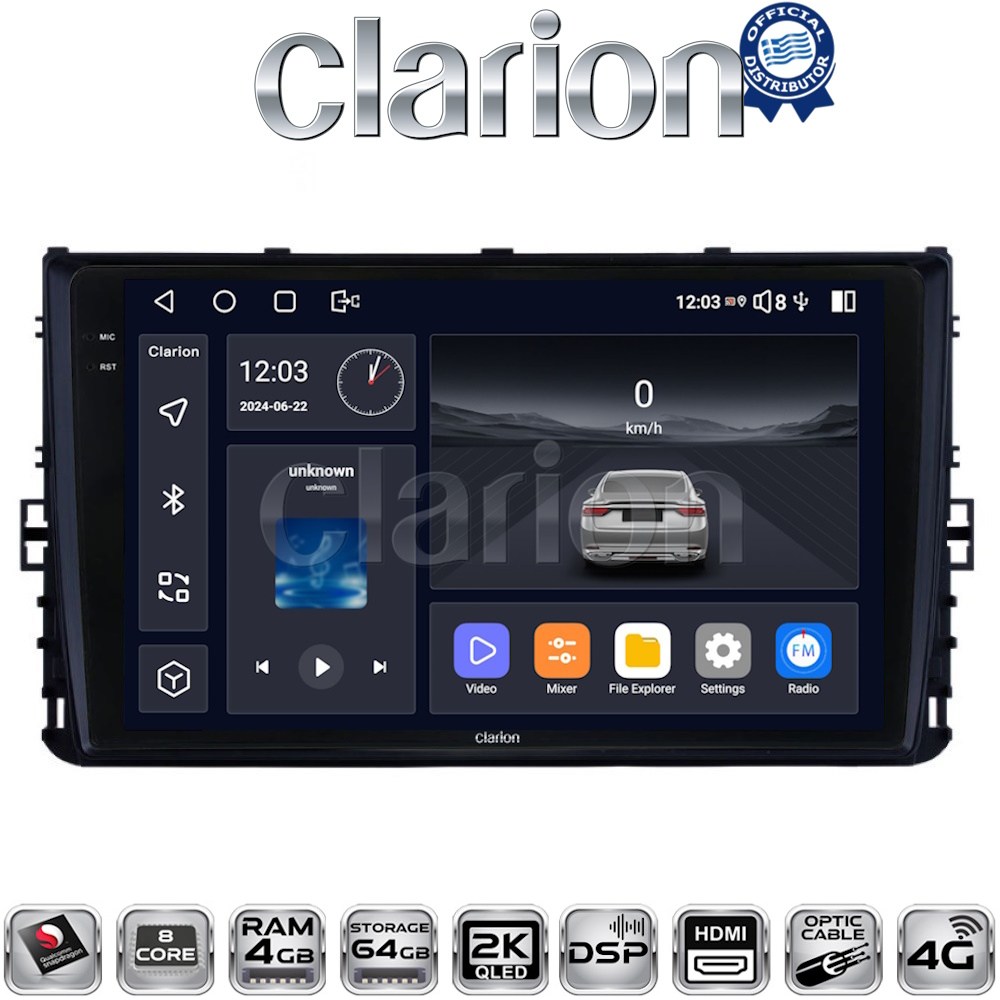 CLARION GL74284 Οθόνη για VW T-Roc, T-Cross, Golf, Polo, Tiguan 2017 > με CarPlay, AndroidAuto, BT, GPS