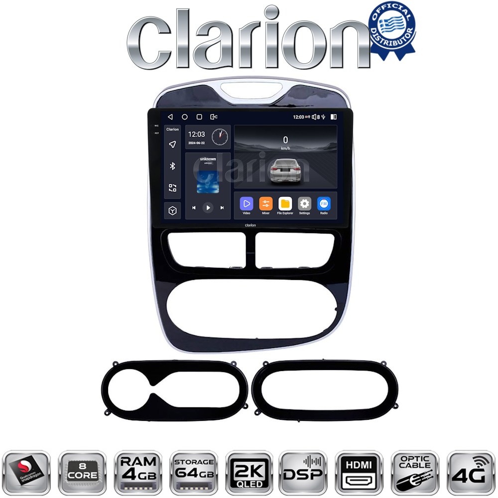 CLARION GL74320 Οθόνη OEM Multimedia Αυτοκινήτου για RENAULT CLIO 2012 > 2015  με CarPlay, AndroidAuto, BT, GPS