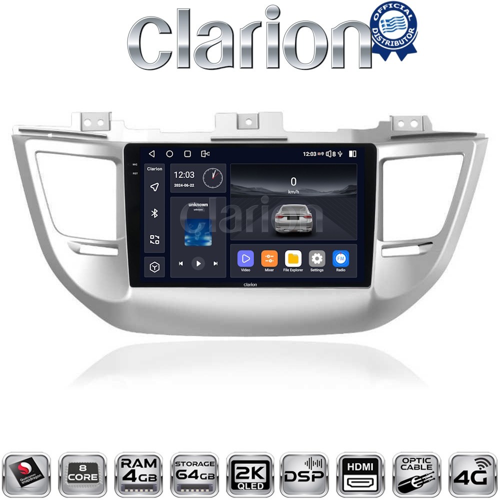CLARION GL74361 Οθόνη OEM Multimedia Αυτοκινήτου για Hyundai Tucson 2015 < 2019 με CarPlay, AndroidAuto, BT, GPS