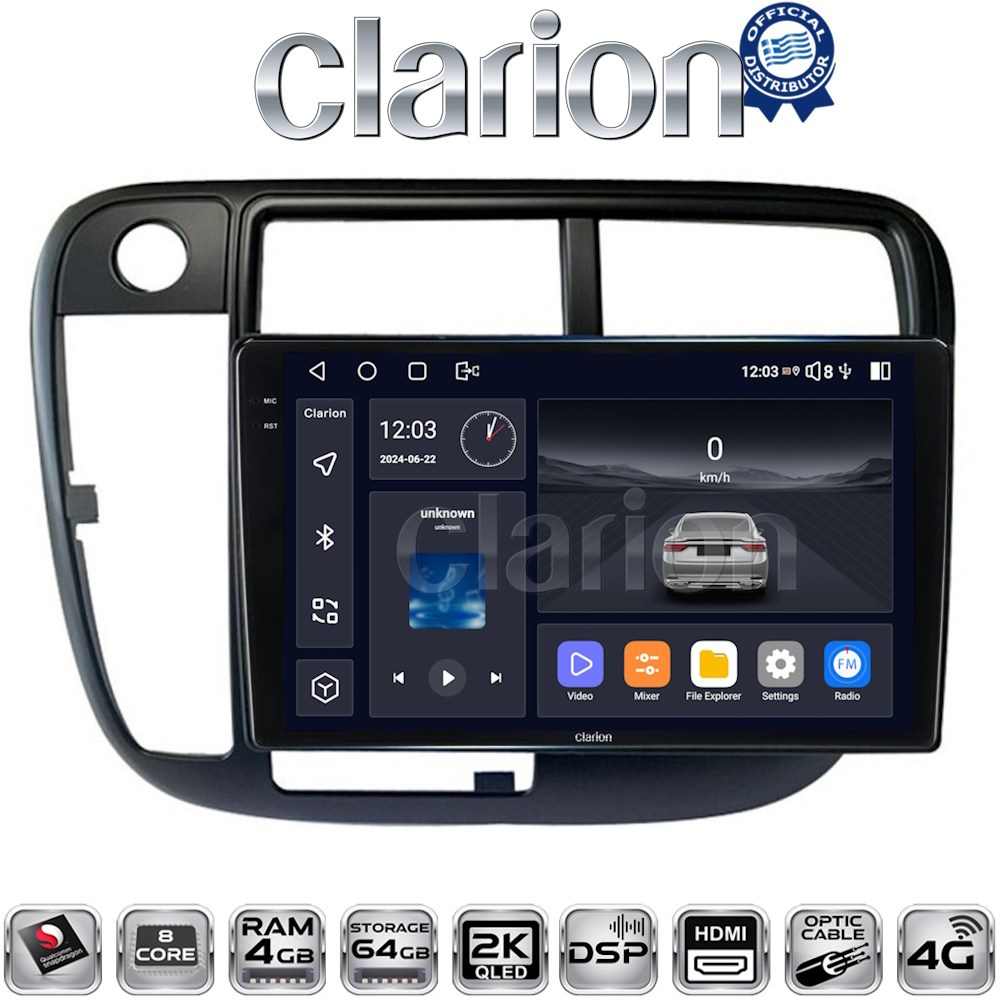CLARION GL74377 Οθόνη OEM Multimedia Αυτοκινήτου για Honda Civic 1999 > 2001 με CarPlay, AndroidAuto, BT, GPS