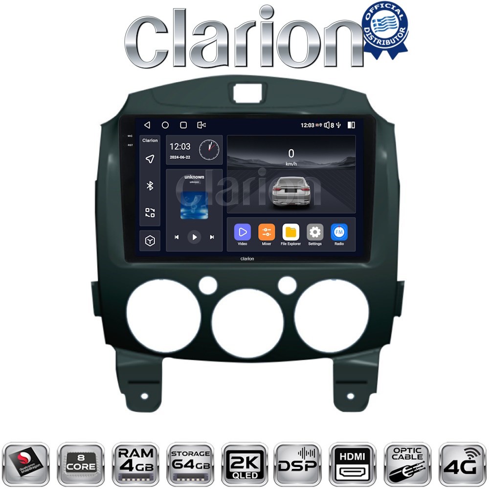 CLARION GL74430 Οθόνη OEM Multimedia Αυτοκινήτου για MAZDA 2 2007>2014 με CarPlay, AndroidAuto, BT, GPS