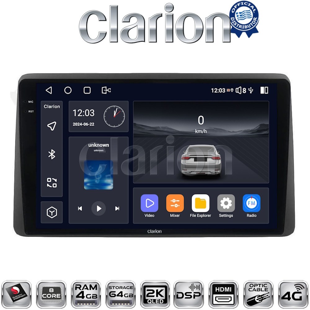 CLARION GL74434 Οθόνη OEM Multimedia Αυτοκινήτου για DACIA DUSTER 2019> με CarPlay, AndroidAuto, BT, GPS