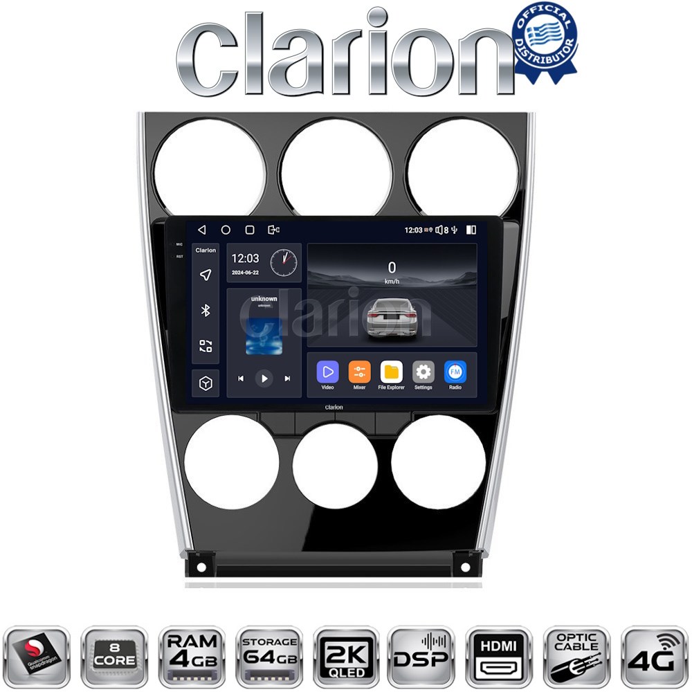 CLARION GL74436 Οθόνη OEM Multimedia Αυτοκινήτου για MAZDA 6 facelift 2005>2008 με CarPlay, AndroidAuto, BT, GPS