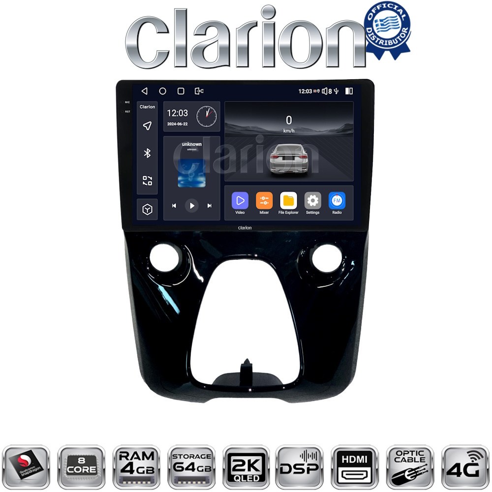 CLARION GL74564 Οθόνη OEM Multimedia Αυτοκινήτου για Aygo & C1 & 107 14> με CarPlay, AndroidAuto, BT, GPS