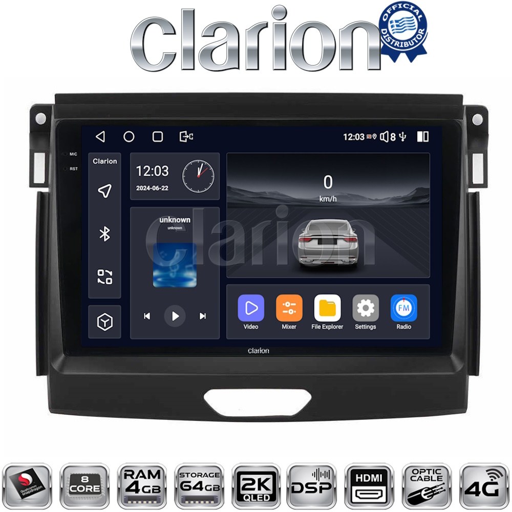 CLARION GL74574 Οθόνη OEM Multimedia Αυτοκινήτου για Ford Ranger 2017 - 2022 με CarPlay, AndroidAuto, BT, GPS