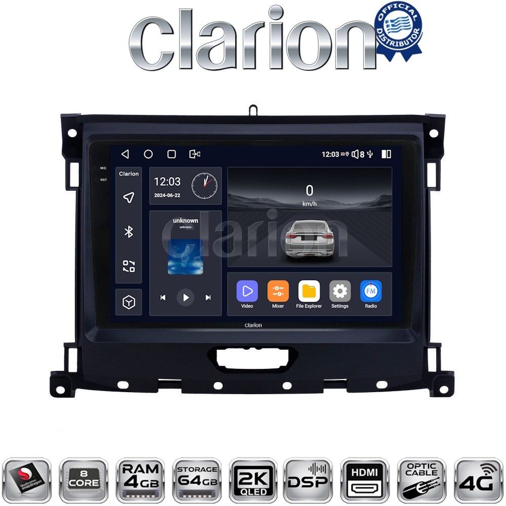 CLARION GL74575 Οθόνη OEM Multimedia Αυτοκινήτου για Ford Ranger 2019 > με CarPlay, AndroidAuto, BT, GPS