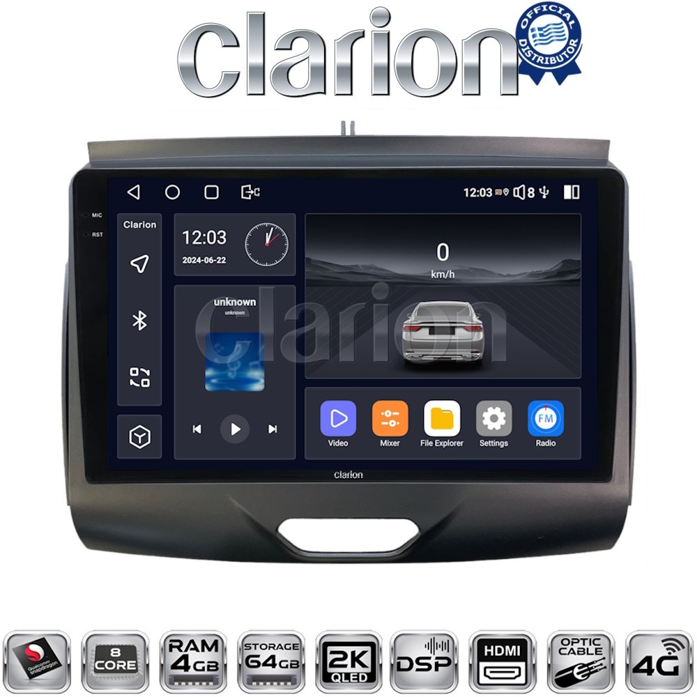 CLARION GL74576A Οθόνη OEM Multimedia Αυτοκινήτου για Ford Ranger 2017 - 2022 με CarPlay, AndroidAuto, BT, GPS