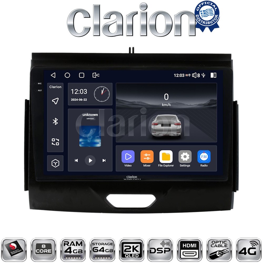 CLARION GL74576B Οθόνη OEM Multimedia Αυτοκινήτου για FORD RANGER 2017 - 2022 με CarPlay, AndroidAuto, BT, GPS