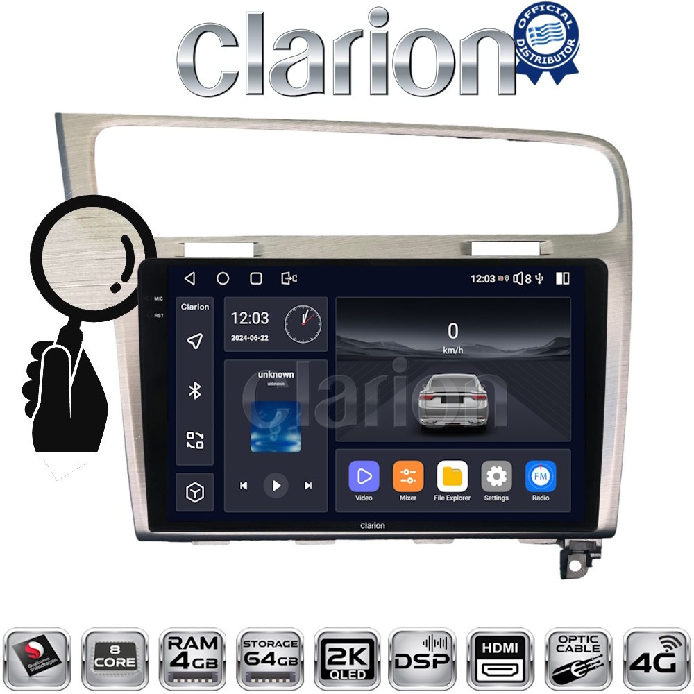CLARION GL74591 Οθόνη OEM Multimedia Αυτοκινήτου για VW GOLF7 με CarPlay, AndroidAuto, BT, GPS