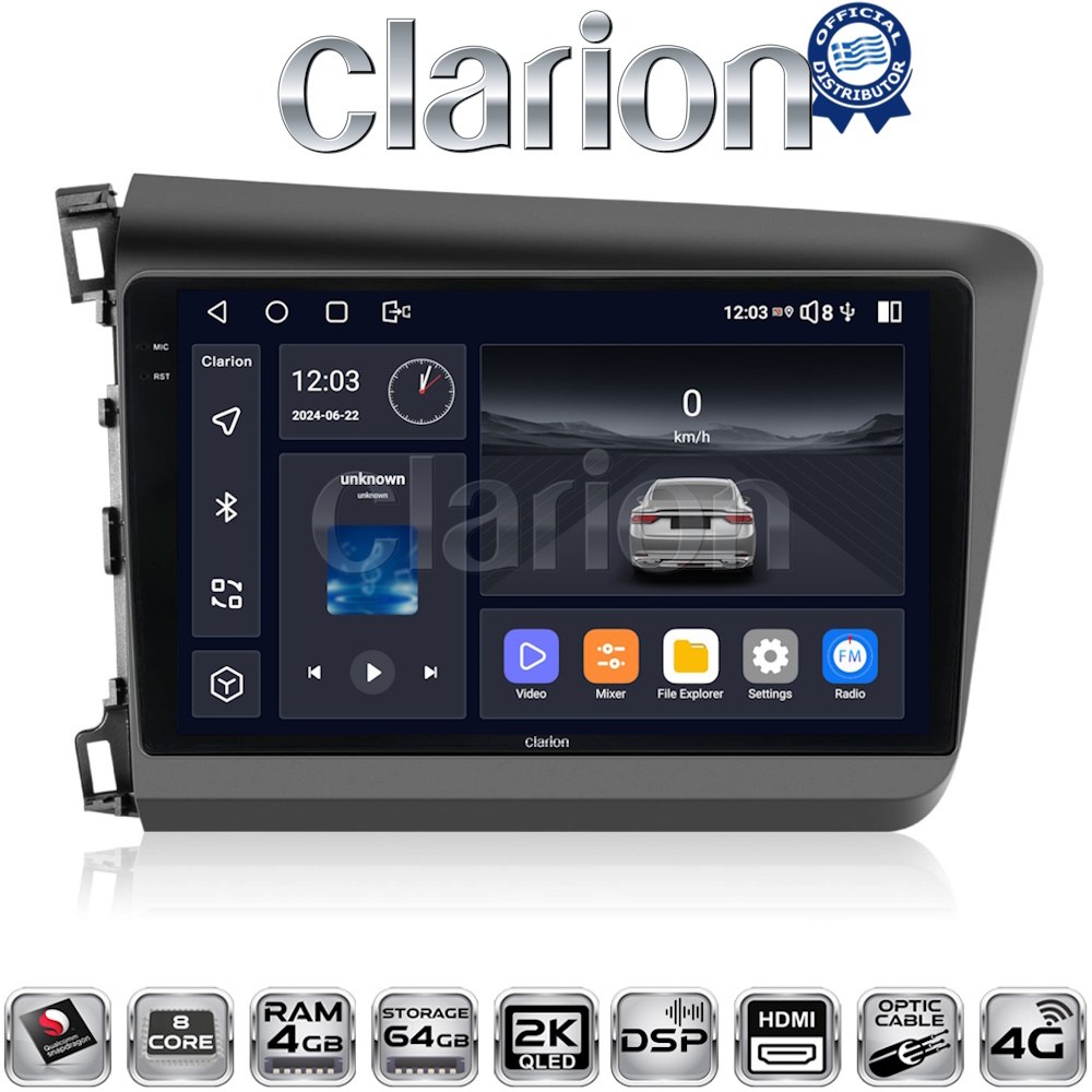 CLARION GL74630 Οθόνη OEM Multimedia Αυτοκινήτου για Honda Civic 2012 > 2016 με CarPlay, AndroidAuto, BT, GPS