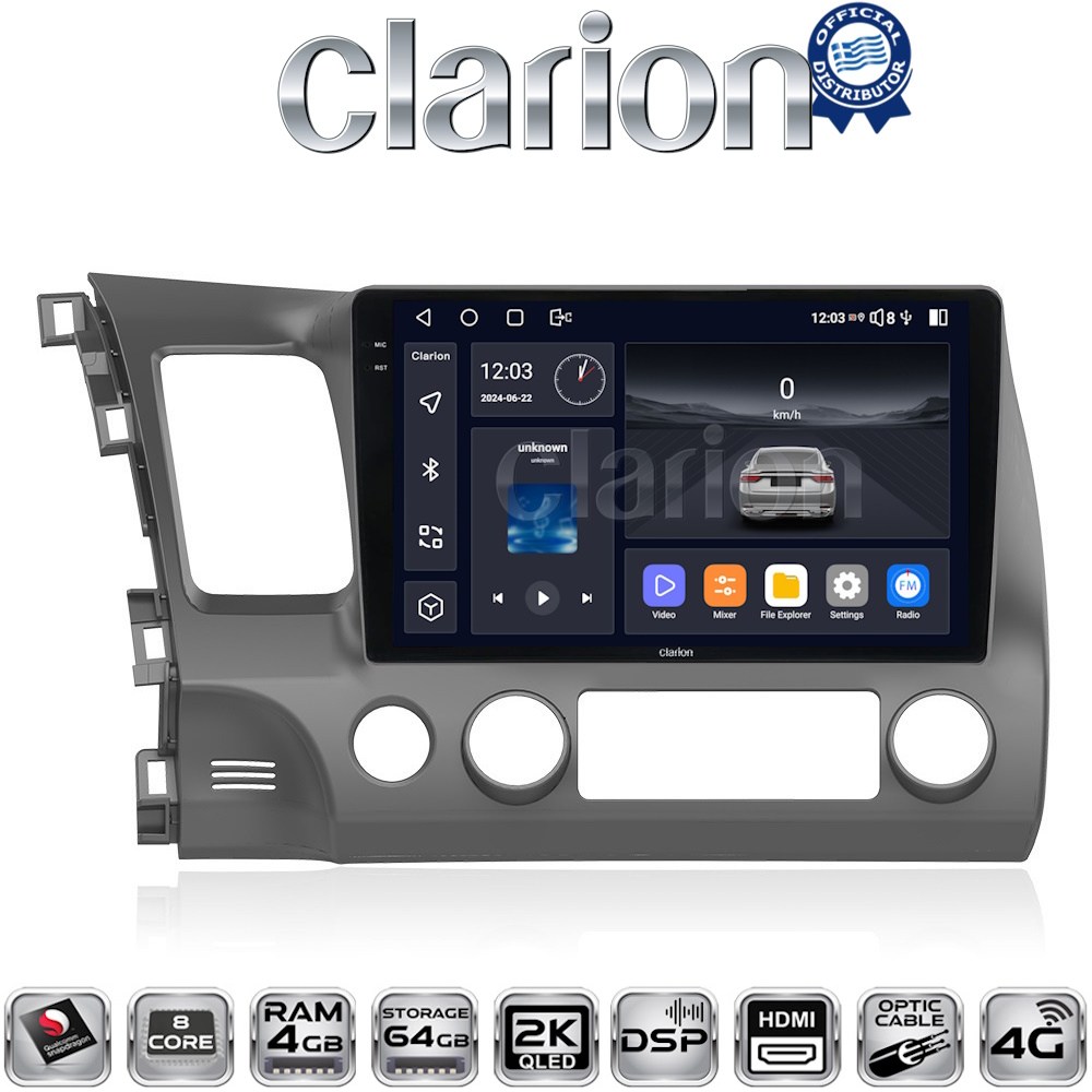 CLARION GL74644 Οθόνη OEM Multimedia Αυτοκινήτου για HONDA CIVIC 4πορτο 2006>2013 με CarPlay, AndroidAuto, BT, GPS
