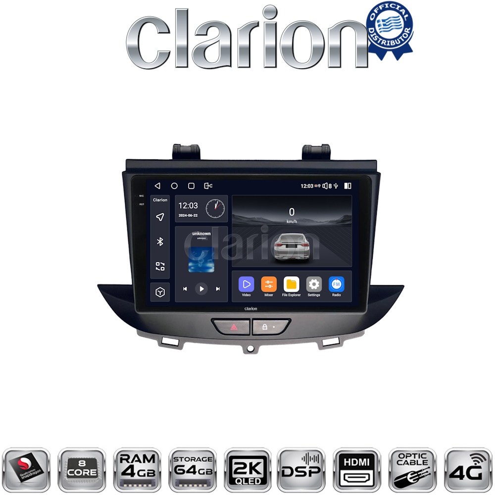 CLARION GL74664 Οθόνη OEM Multimedia Αυτοκινήτου για Opel Crossland-Grandland 2016 > με CarPlay, AndroidAuto, BT, GPS