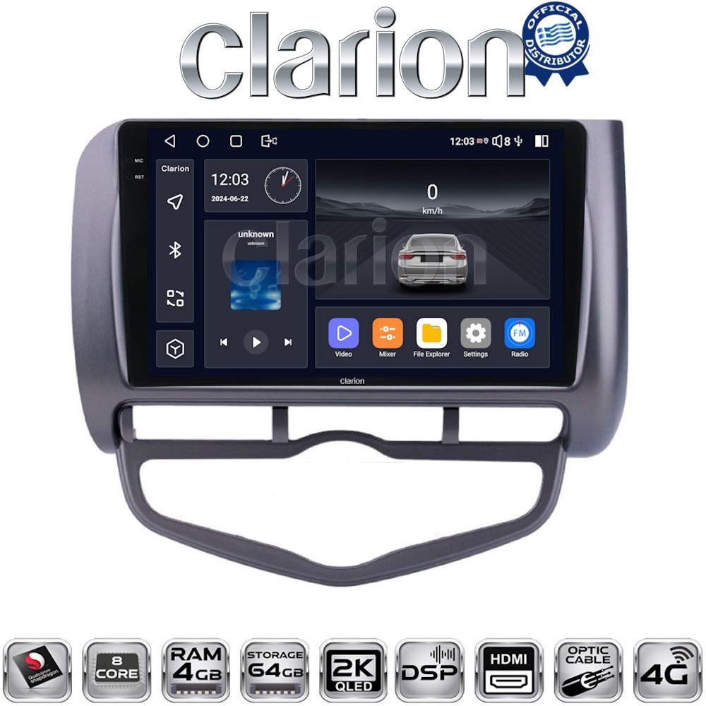 CLARION GL74731 Οθόνη OEM Multimedia Αυτοκινήτου για Honda Jazz 2003 - 2008 με CarPlay, AndroidAuto, BT, GPS