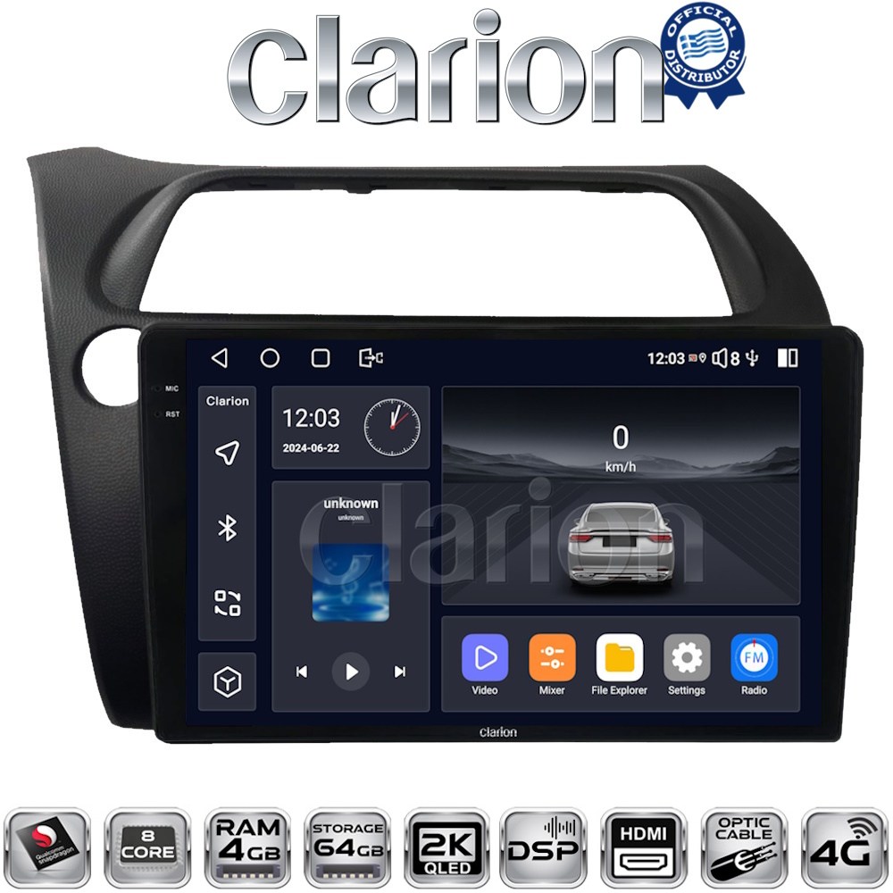 CLARION GL74744 Οθόνη OEM Multimedia Αυτοκινήτου για HONDA CIVIC 3/5D 2006-2012 με CarPlay, AndroidAuto, BT, GPS