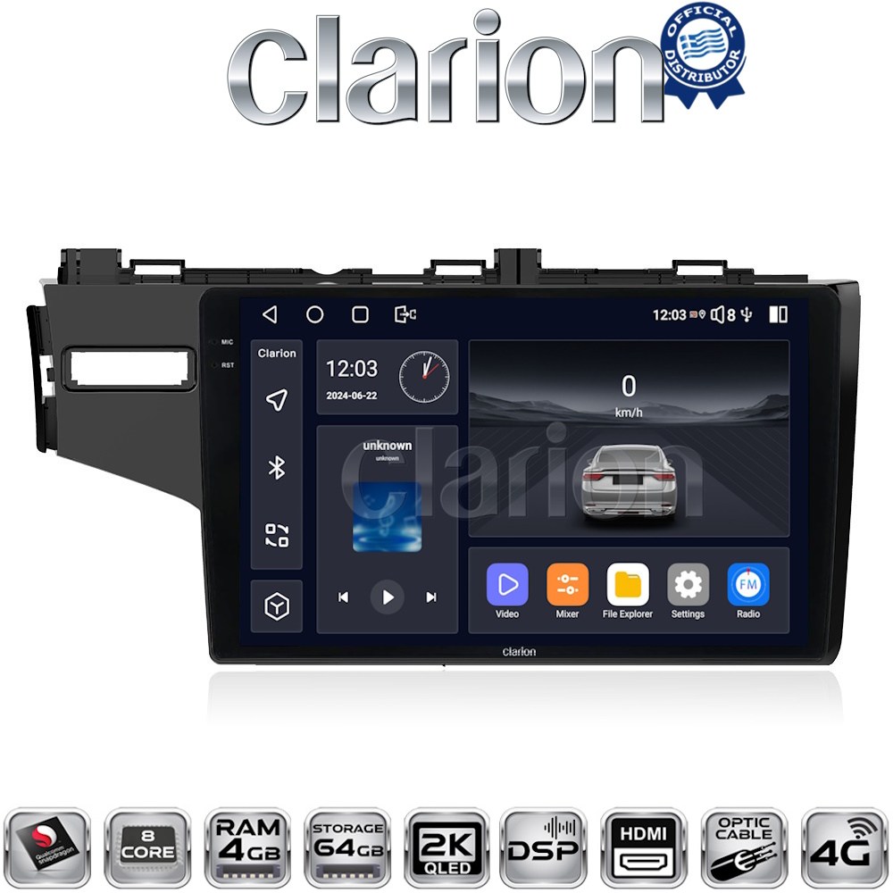 CLARION GL74760 Οθόνη OEM Multimedia Αυτοκινήτου για HONDA JAZZ 2013> με CarPlay, AndroidAuto, BT, GPS