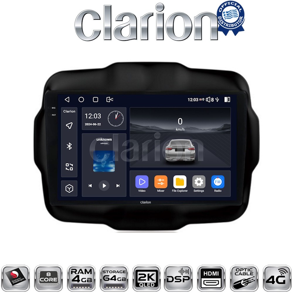 CLARION GL74952 Οθόνη OEM Multimedia Αυτοκινήτου για RENEGADE 2014> με CarPlay, AndroidAuto, BT, GPS