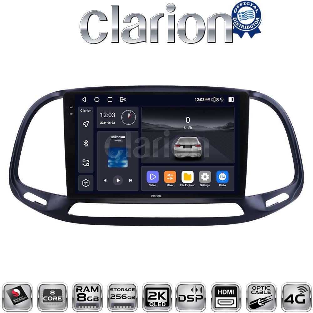 CLARION GL75197 Οθόνη Fiat Doblo - Opel Combo 2015 - 2019 με CarPlay, AndroidAuto, BT, GPS