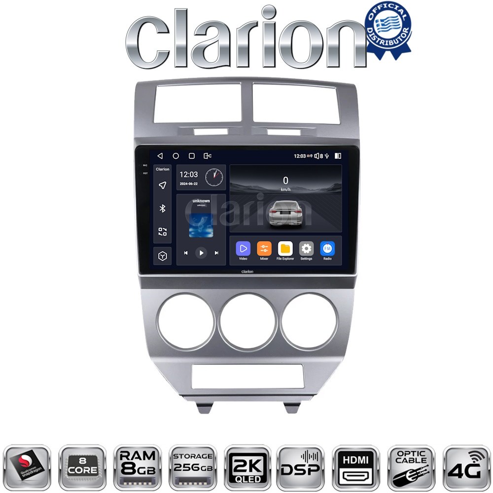 CLARION GL75203 Οθόνη OEM Multimedia Αυτοκινήτου για Dodge Caliber με CarPlay, AndroidAuto, BT, GPS