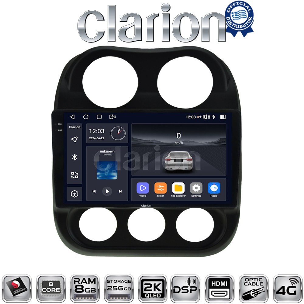 CLARION GL75252 - Οθόνη Jeep Compass 2012 - 2016 με Car Play, Android Auto, BT, GPS