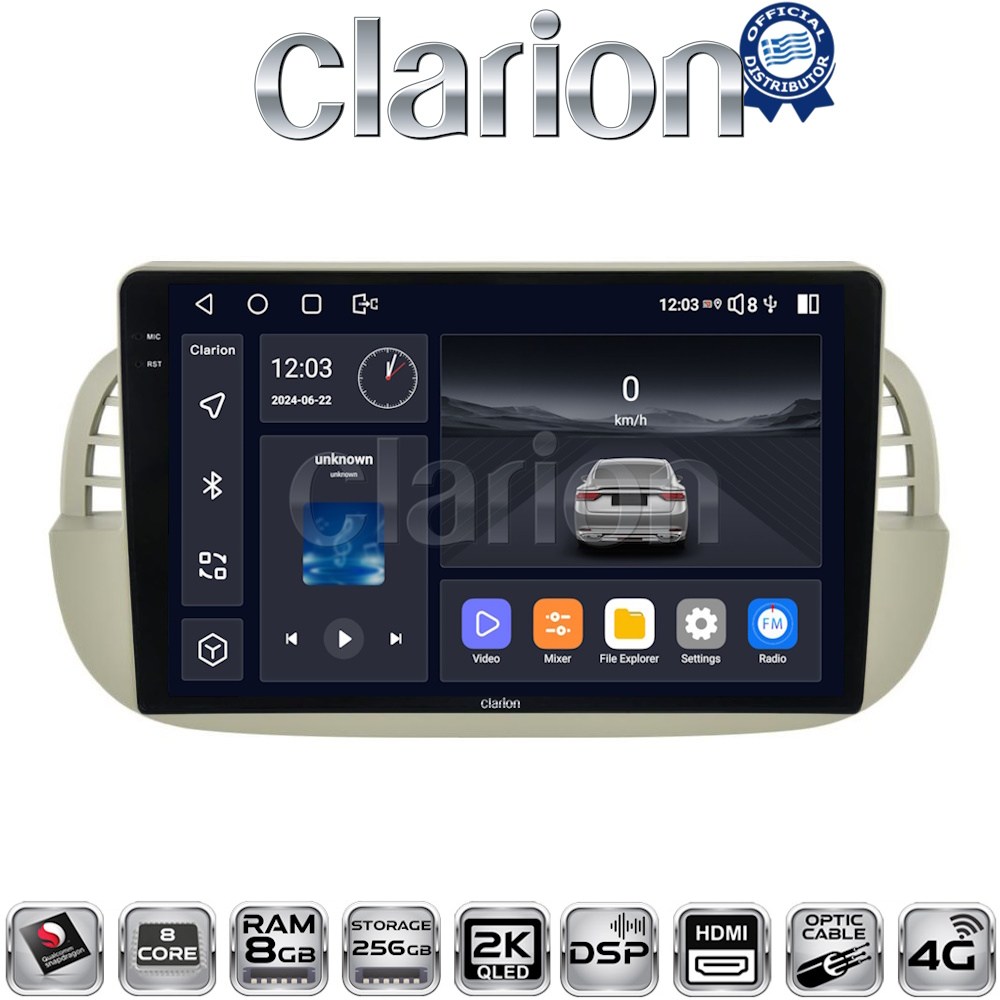 CLARION GL75315 Οθόνη OEM Multimedia Αυτοκινήτου για Fiat 500 2007 > 2016 με CarPlay, AndroidAuto, BT, GPS