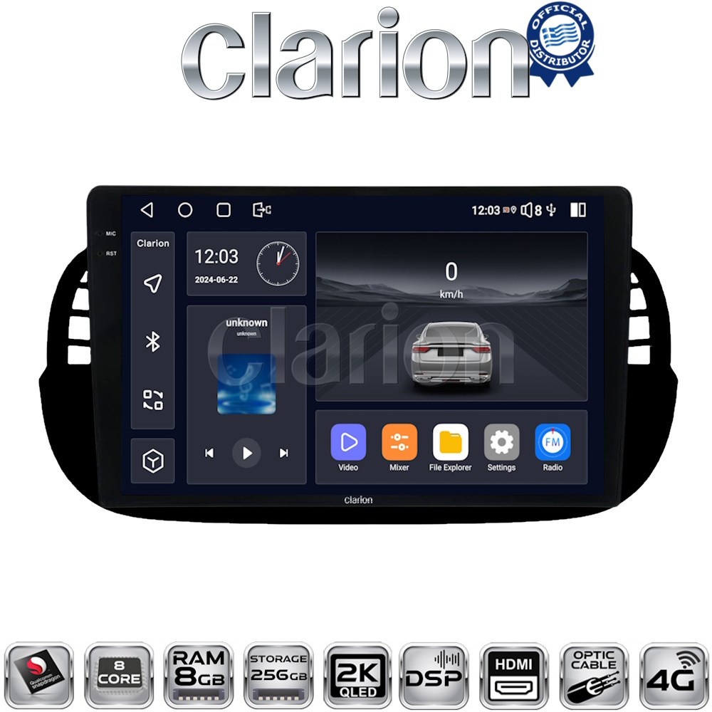 CLARION GL75315B Οθόνη OEM Multimedia Αυτοκινήτου για Fiat 500 2007 > 2016 με CarPlay, AndroidAuto, BT, GPS