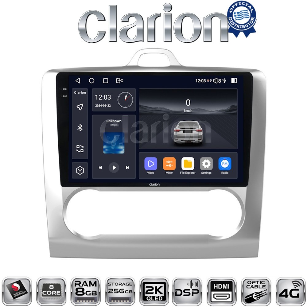 CLARION GL75328 Οθόνη OEM Multimedia Αυτοκινήτου για FORD FOCUS 2004>2012 με CarPlay, AndroidAuto, BT, GPS