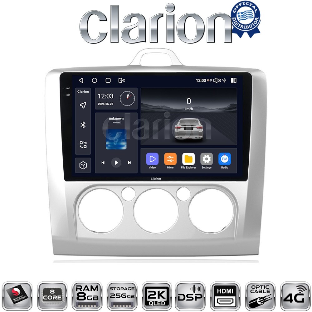 CLARION GL75329 Οθόνη OEM Multimedia Αυτοκινήτου για FORD FOCUS 2004>2012 με CarPlay, AndroidAuto, BT, GPS