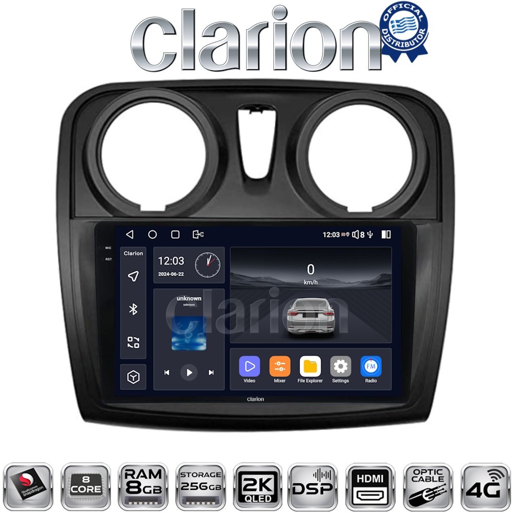 CLARION GL75457 Οθόνη OEM Multimedia Αυτοκινήτου για Dacia Santero, Logan 2012 - 2019 με CarPlay, AndroidAuto, BT, GPS